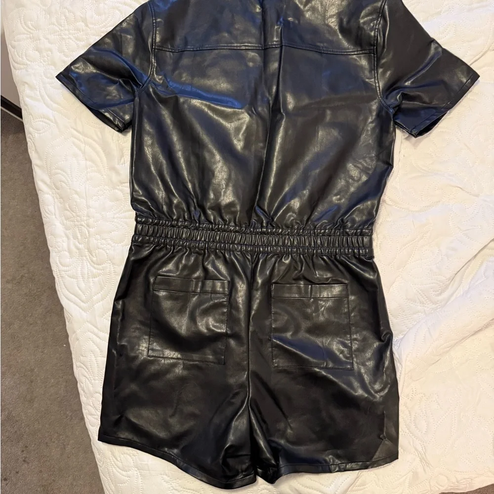 Black Faux Leather Jumpsuit - Picture 5 of 10